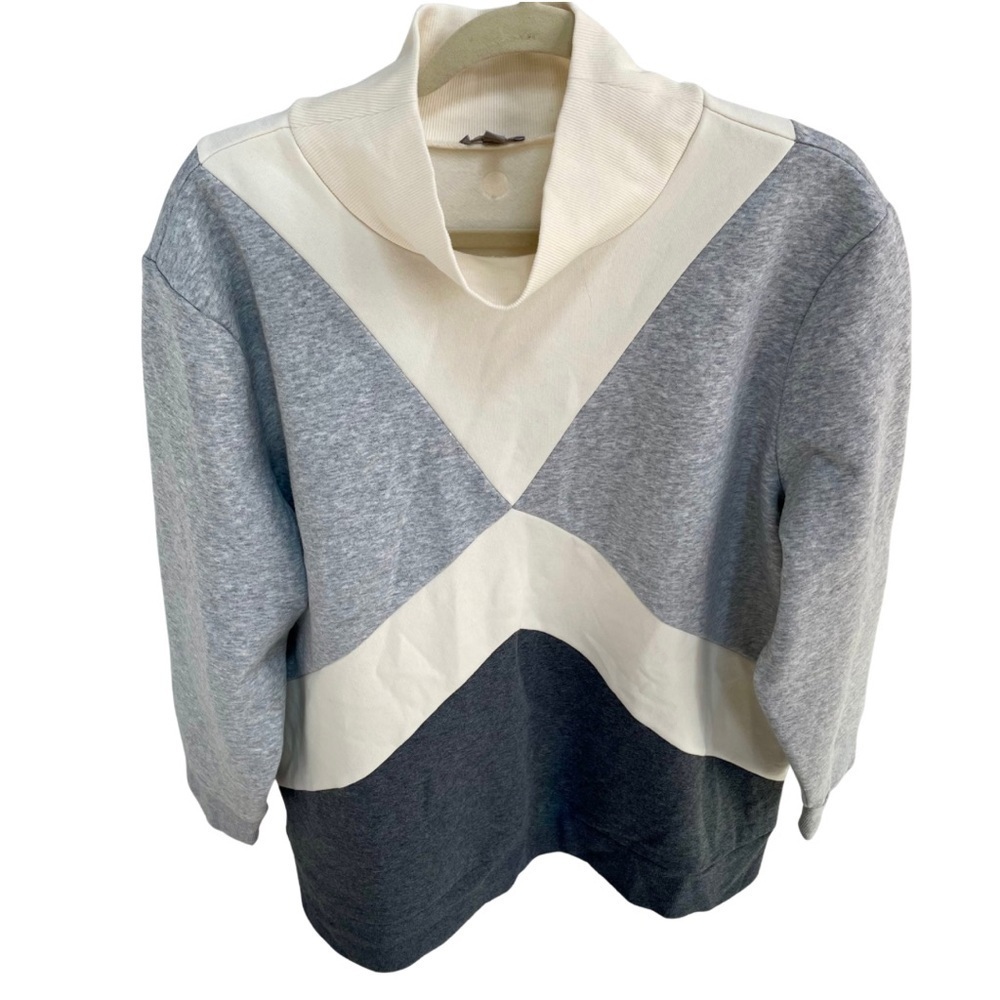 T by Talbots 2024 Color Block 3/4 Sleeve Pullover Boxy Relaxed Fit Sweatshirt